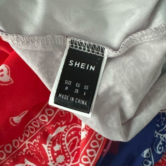 SHEIN SZ M Patchwork Paisley Print Criss Cross Cut Out Halter Romper - Picture 6 of 6